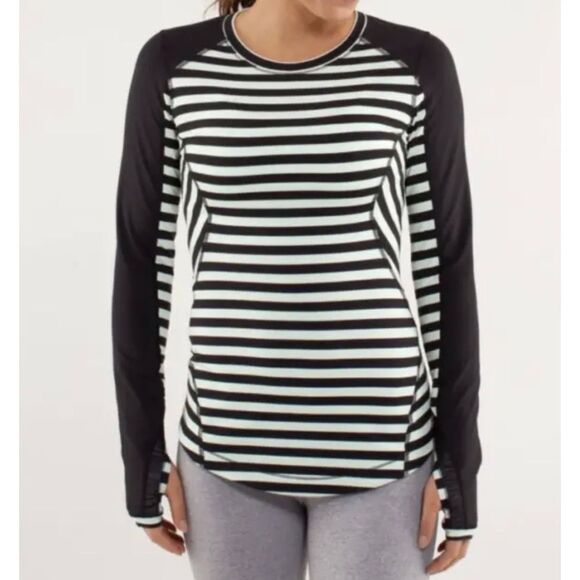 Lululemon Run Reflect Long Sleeve Top Size 2 Sea Stripe Mint Moment Black - Picture 1 of 13